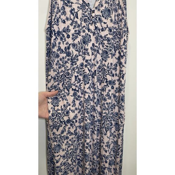 J Jill MP Island Breeze Blush Pink Blue Floral Maxi Dress Fairy Sleeveless Bloom - Picture 6 of 11